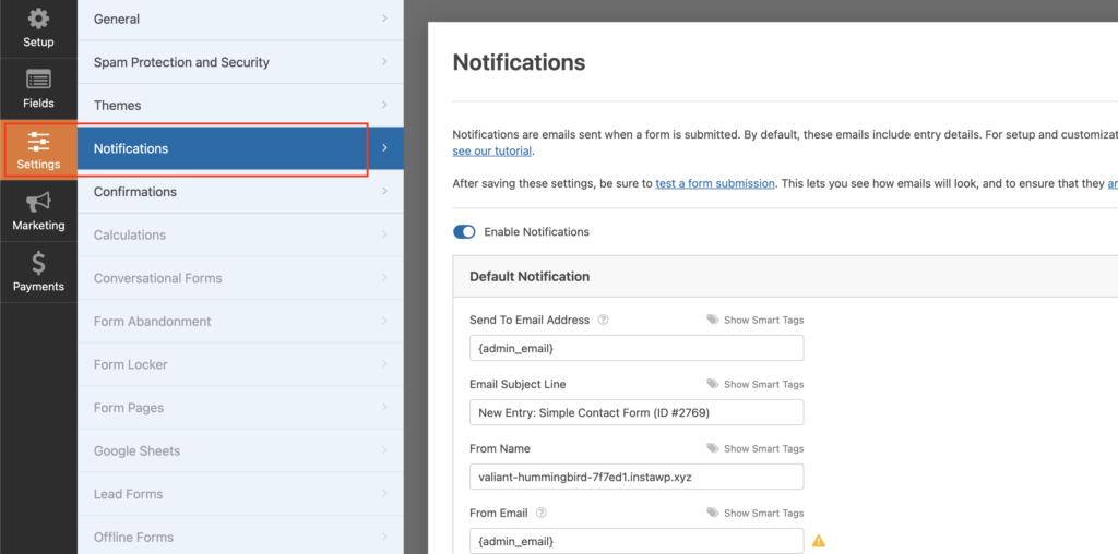 Enabling Contact Form Notifications